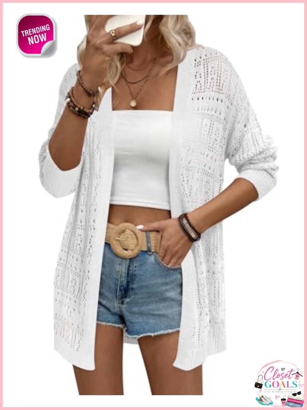 Crochet Cardigan Sweater Lightweight Boho Kimono Open Front Long Sleeve